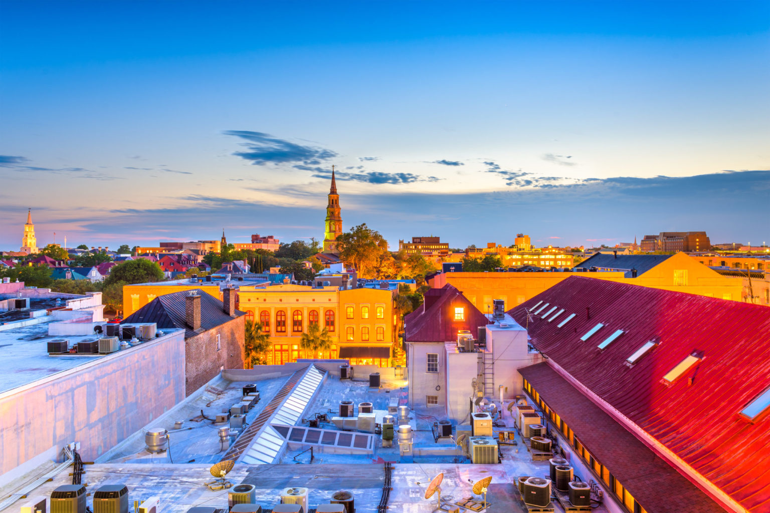 a city with a river and buildings